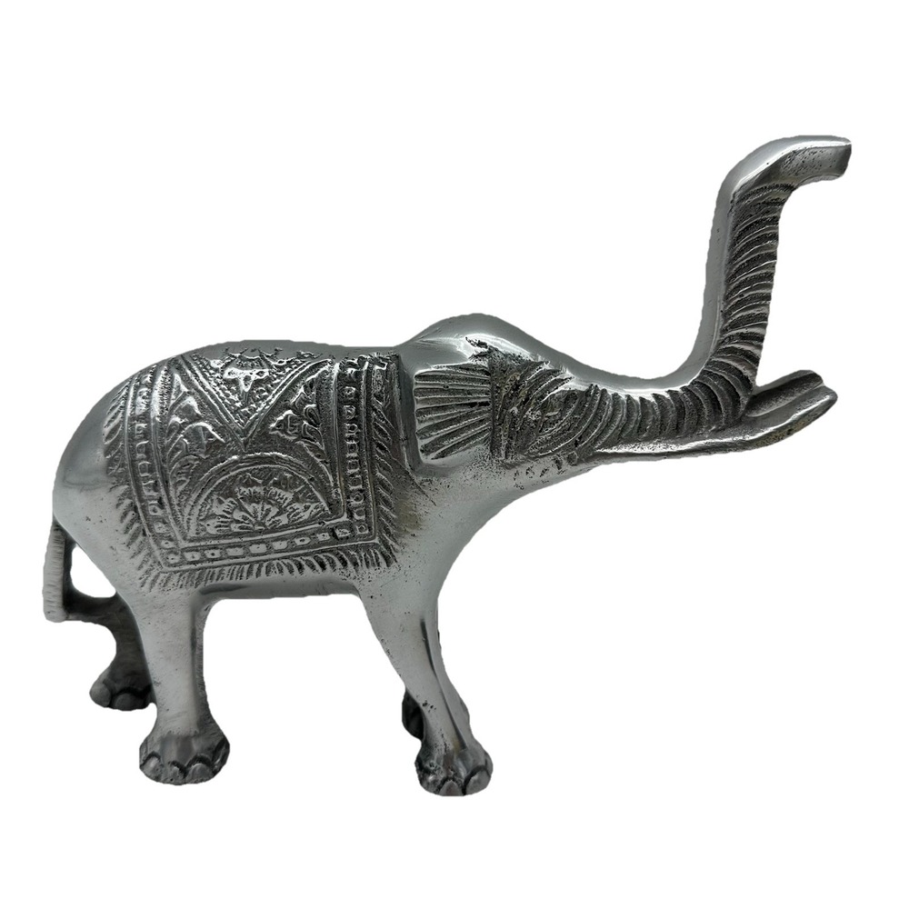 Vintage Metal Elephant Figurine Silver Tone Finish Made In Ihi India 8"